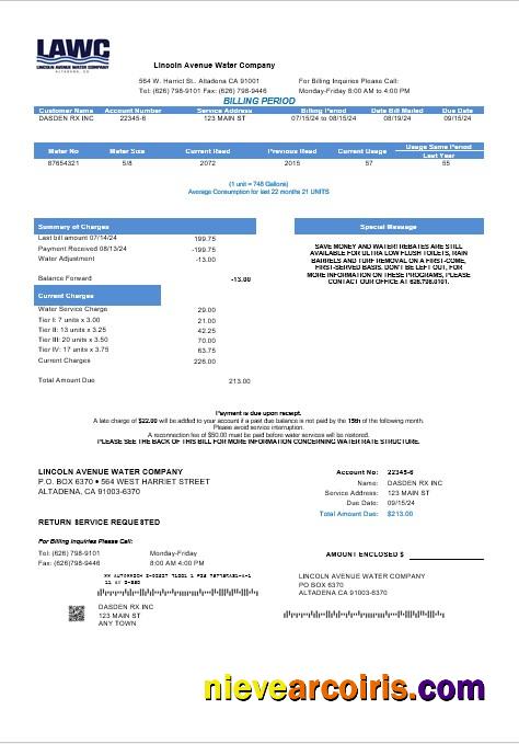 USA California Lincoln Avenue Water Company business utility bill